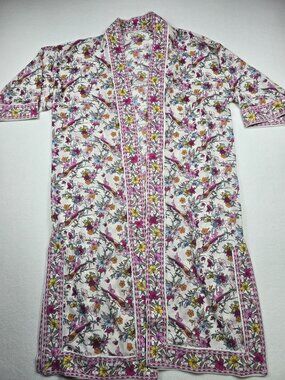 Max Studio Small Floral Bird Kimono Lightweight Boho Relaxed Open Front